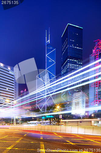 Image of Hong Kong with traffic trail at night