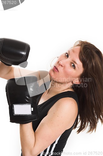 Image of woman wearing karate gloves