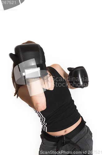 Image of woman wearing karate gloves