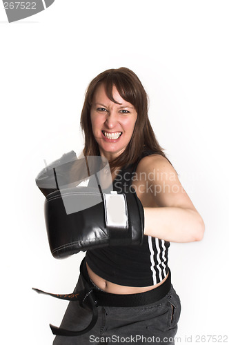 Image of woman wearing karate gloves