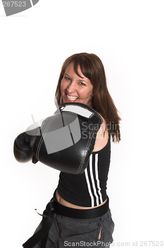 Image of woman wearing karate gloves