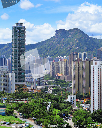 Image of Kowloon side with moutain lion rock in Hong Kong