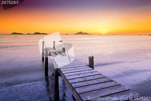 Image of Wooden bridge with seascape