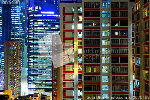 Image of Hong Kong apartment block at night