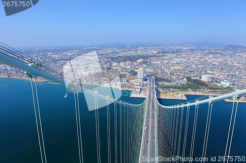 Image of Akashi Kaikyo bridge viewing Kobe from top 