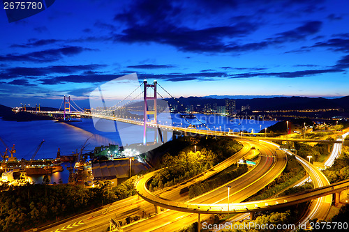 Image of Bridge in Hong Kong at night