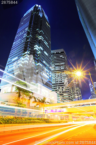 Image of Traffic trail in Hong Kong at night