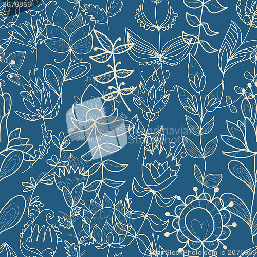 Image of abstract floral pattern. contour hand-drawn