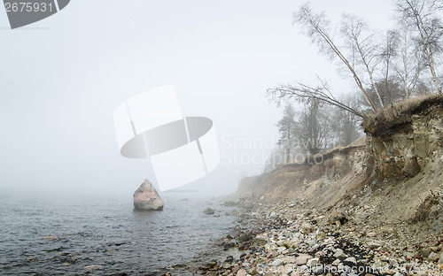 Image of Steep coast of Baltic sea in a fog