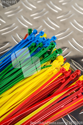 Image of Set colored cable ties, close up