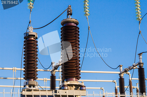 Image of High-voltage insulators on transformer substation