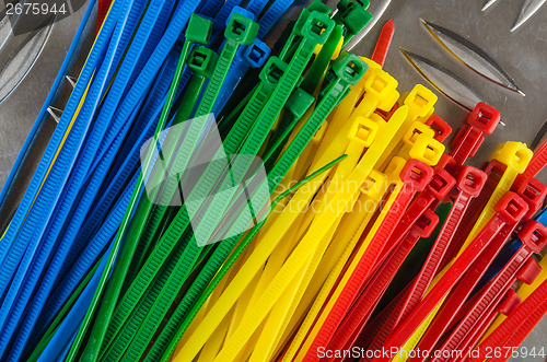 Image of Set colored cable ties, close up