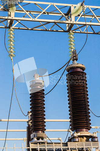 Image of High-voltage insulators on transformer substation