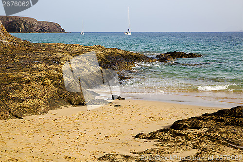 Image of spain musk pond beach  water boat   summer in lanzarote 