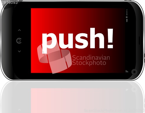 Image of Web development concept: smartphone with word push on display