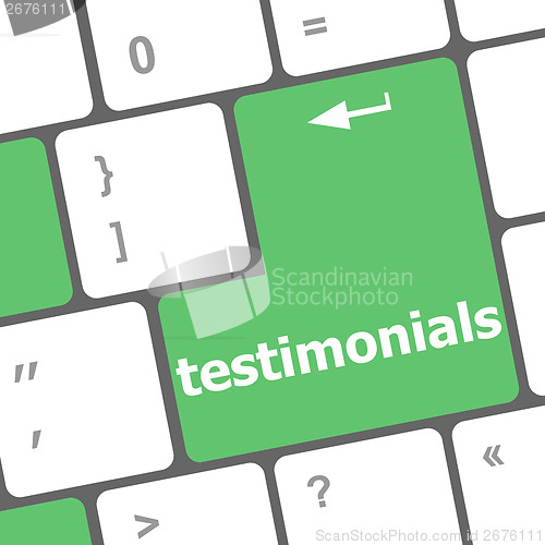 Image of testimonial word on keyboard key, notebook computer button