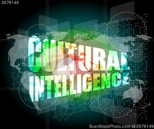 Image of cultural intelligence words on digital screen with world map