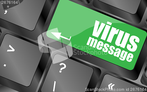 Image of Computer keyboard with virus message key