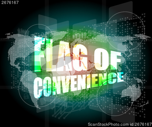 Image of flag of convenience word on digital touch screen