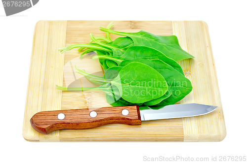 Image of Spinach on the board with a knife