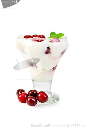 Image of Yogurt thick with cherry in glass sundae dish