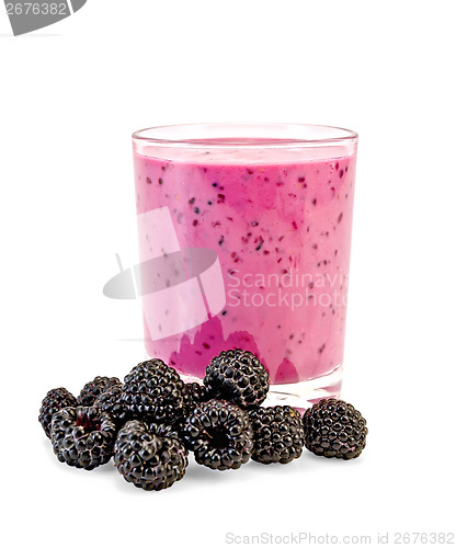 Image of Milk cocktail with blackberries in glass