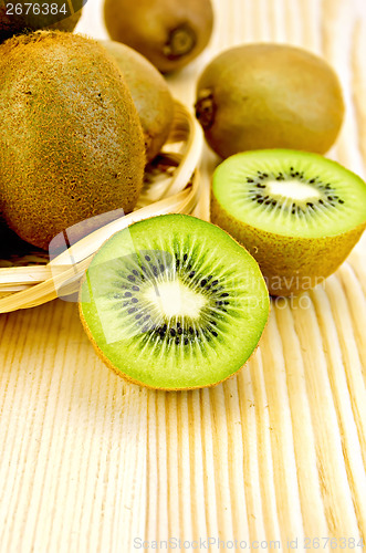 Image of Kiwi on board and in wicker basket