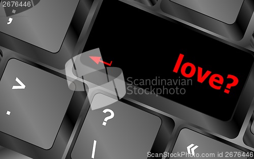 Image of love with question sign red button word on black keyboard