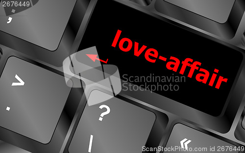 Image of love-affair on key or keyboard showing internet dating concept