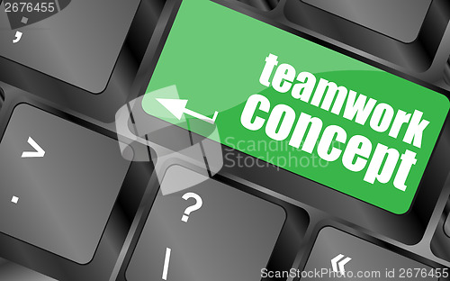 Image of cloud icon with teamwork concept word on computer keyboard key