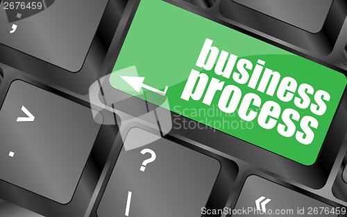 Image of keyboard key with business process button, business concept