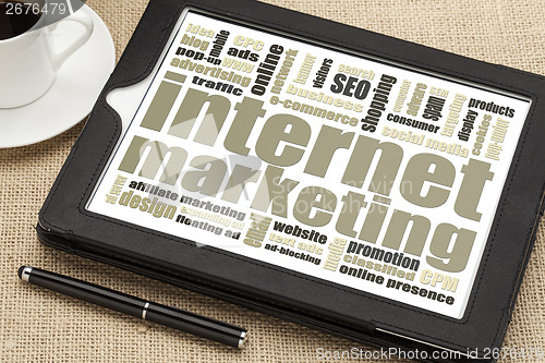 Image of internet marketing on digital tablet