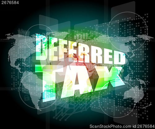 Image of derered tax words on digital screen with world map