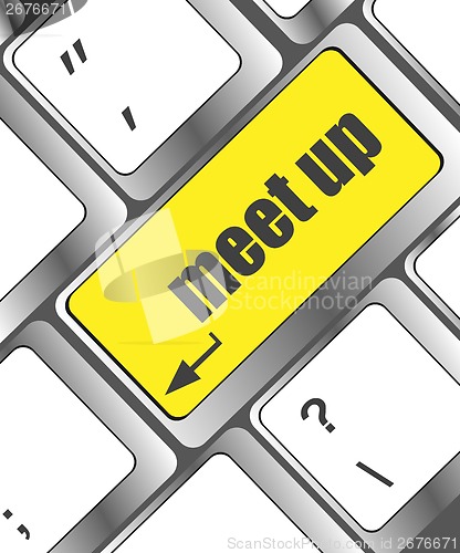 Image of Meeting (meet up) sign button on keyboard with soft focus