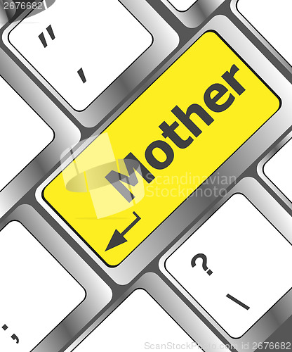 Image of Keyboard with mother word on computer button