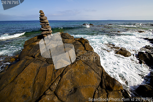 Image of in lanzarote coastline  froth  spain pond  r beach  water  musk 