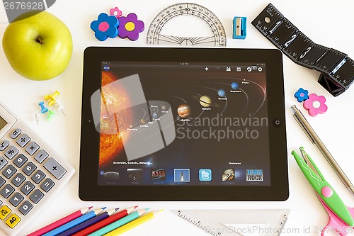 Image of Planets on Ipad 3 with school accesories