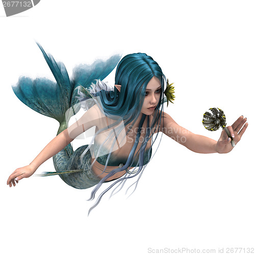 Image of Blue Mermaid holding Sea Lily