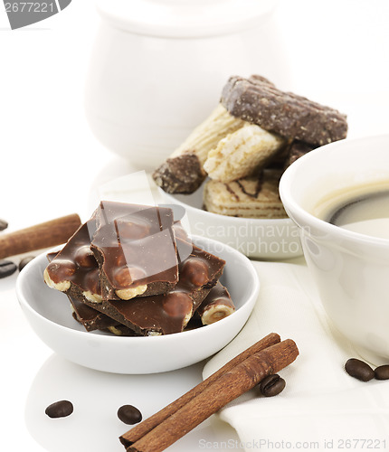 Image of Coffee With Chocolate And Cookies 