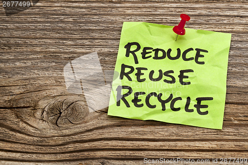 Image of reduce, reuse and recycle note