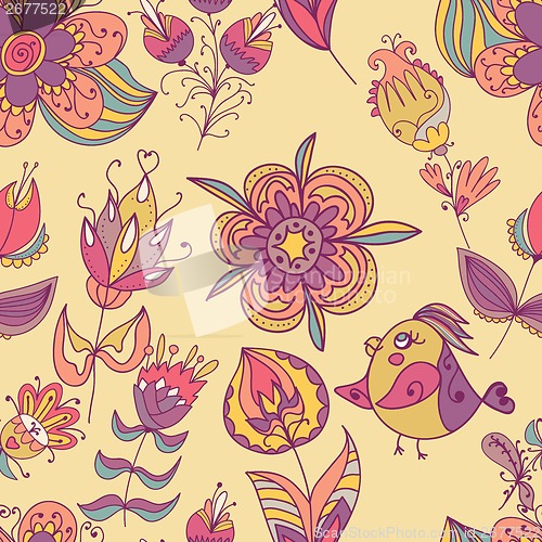 Image of Seamless texture with flowers and birds