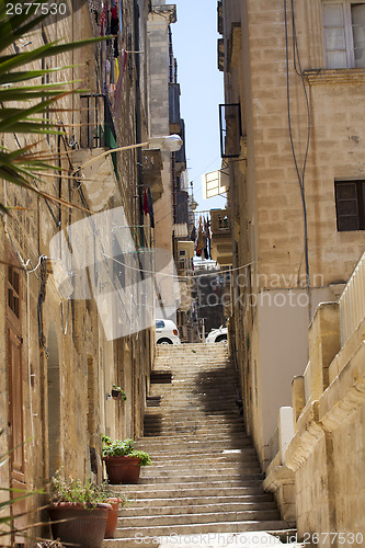 Image of Narrow walking street in old town of Valletta, Malta.