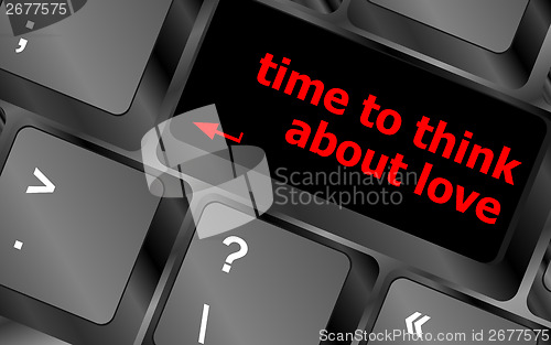 Image of keyboard key with time to think about love text