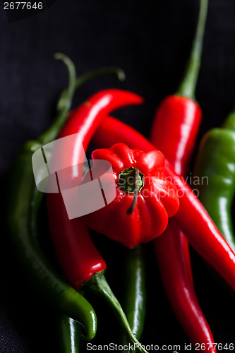 Image of Red and green chili peppers