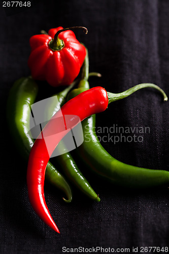 Image of Red and green chili peppers