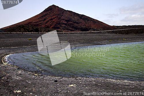 Image of stone  atlantic ocean sky  water lanzarote in el golfo  