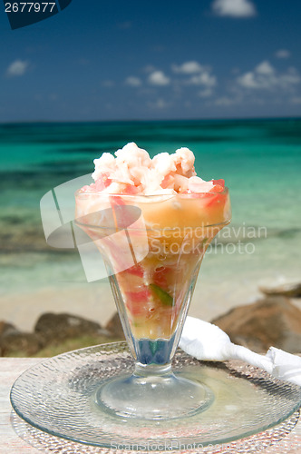 Image of fresh lobster ceviche seviche Caribbean sea background Big Corn 