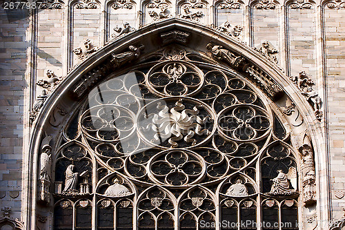 Image of italy church the front  the duomo  in milan and column