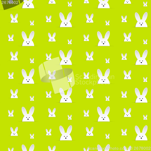 Image of Happy Easter Rabbit Bunny Green Seamless Background