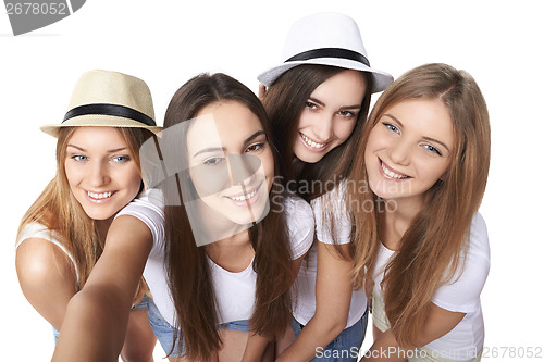 Image of Girls making self portrait with a smartphone